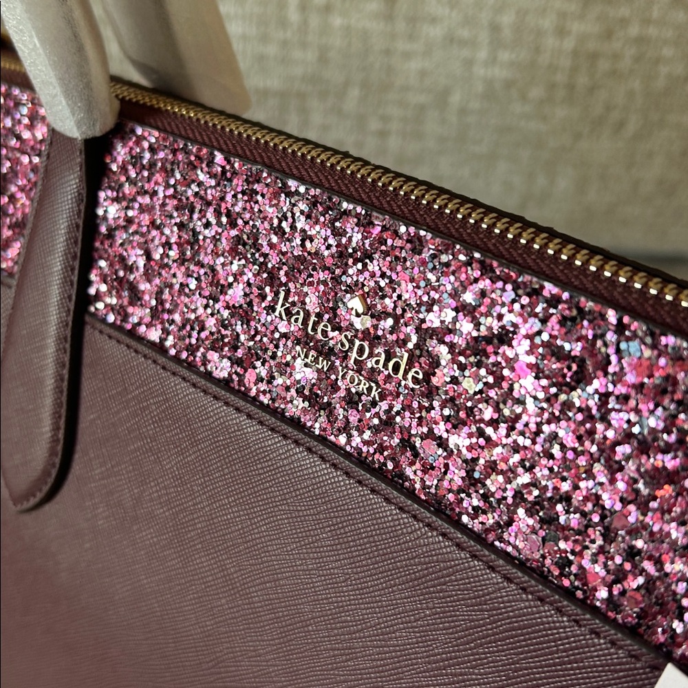 Kate Spade Flash Mixed Media Glitter Tote in Cherrywood-NWT - Picture 2 of 6